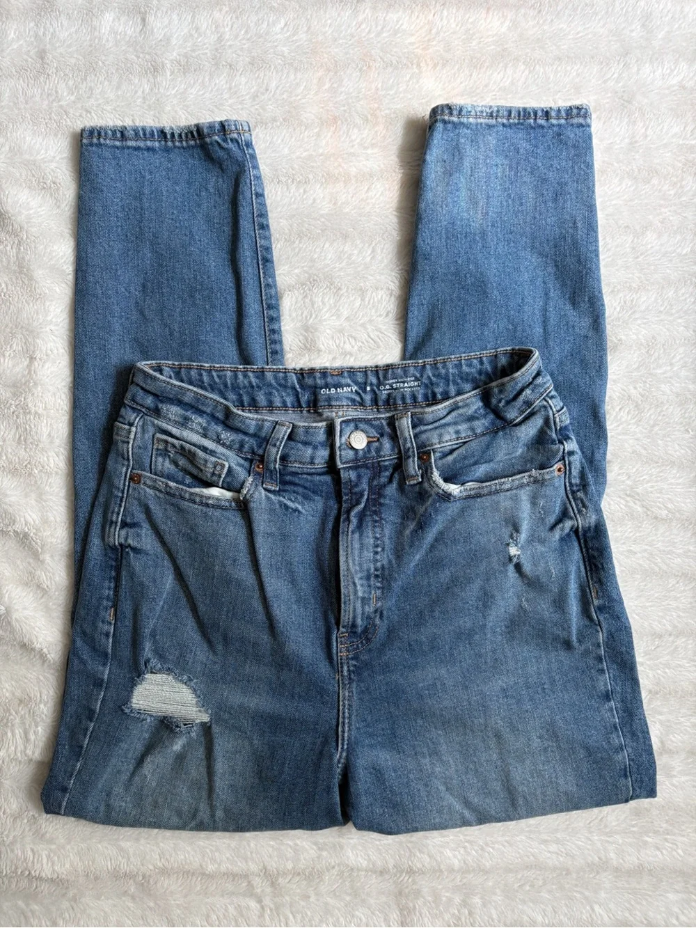 Old Navy Women's O.G Straight Jeans Size 8 High-Rise Distressed Blue Jean